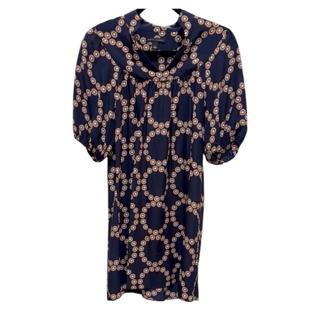 Banana Republic Silk Shift Dress in Navy Geometric Print Size Small
